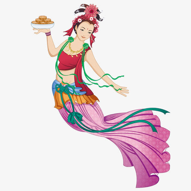 卡通嫦娥奔月插画图免抠