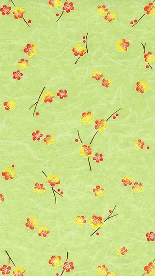 绿色背景黄红樱花