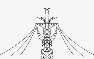 手绘黑色高压电线塔免抠