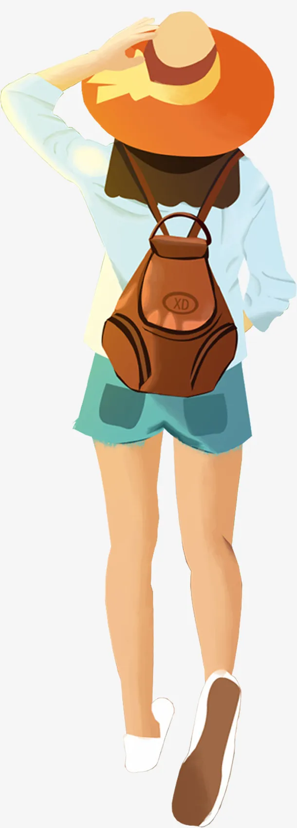 卡通戴帽子背书包的少女免抠