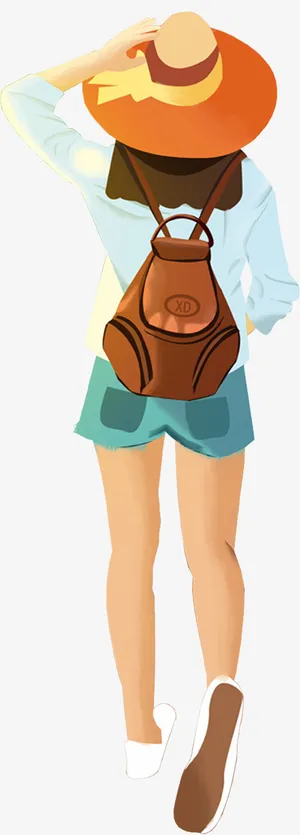 卡通戴帽子背书包的少女免抠
