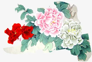 水墨画牡丹花中秋素材免抠