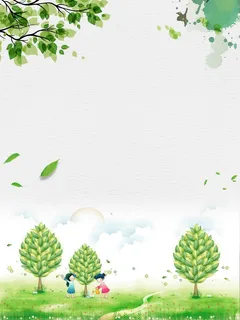 手绘插画植树节海报背景模板高清卡通手绘背景