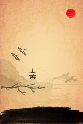 矢量古风水墨山水风景背景高清