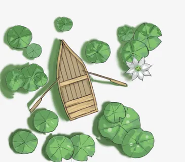 手绘夏至装饰插图小船与荷塘免抠