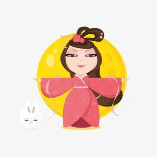 卡通嫦娥月兔艺术图案免抠