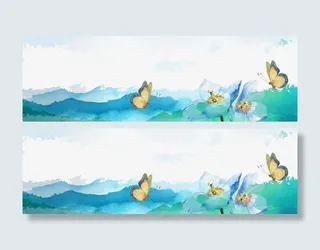 蓝色创意蝴蝶水彩春季海报免抠