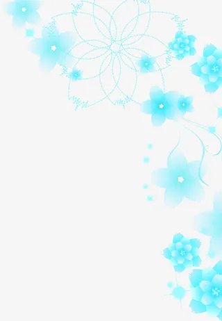 手绘梦幻蓝色花朵边框装饰免抠