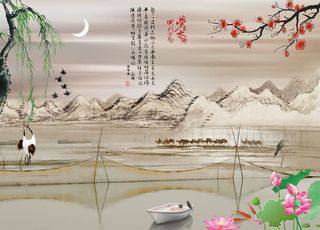 梅花莲花水墨免抠