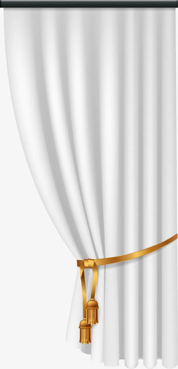 手绘白色幕布窗帘免抠