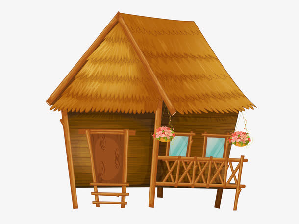 手绘古风棕色房屋免抠