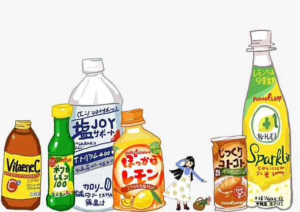 手绘饮料瓶子食品素材免抠