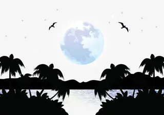 矢量海边明月免抠