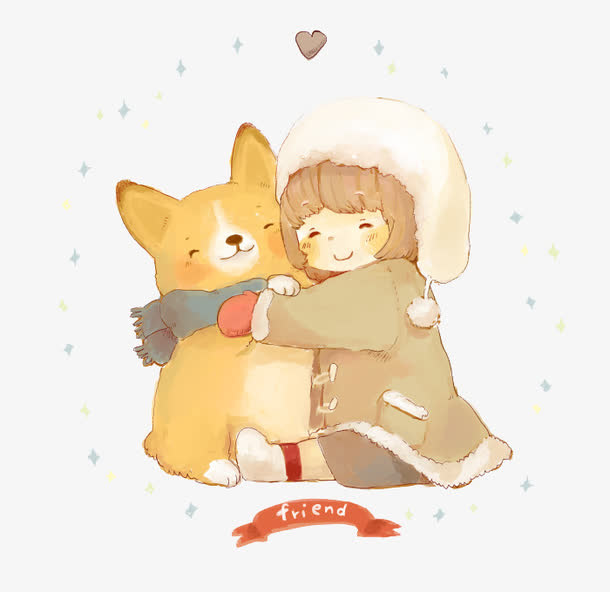 温暖的小女孩和柴犬免抠