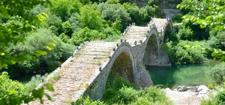 绿色树叶石拱桥高清