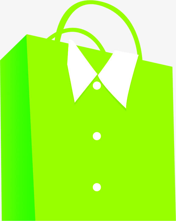 绿色渐变衣服翻领购物袋免抠