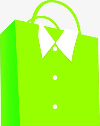 绿色渐变衣服翻领购物袋免抠