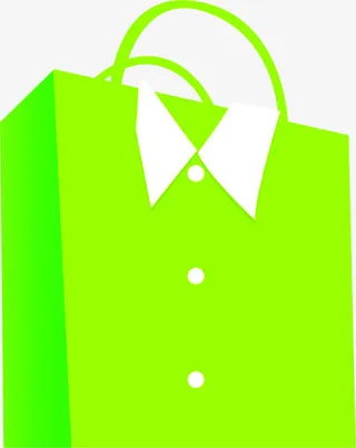 绿色渐变衣服翻领购物袋免抠