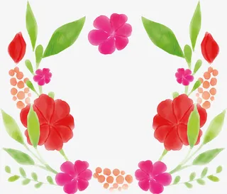 五彩水彩植物边框免抠