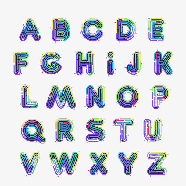彩色霓虹灯管字母字体免抠