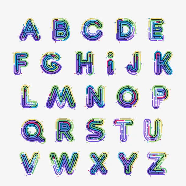 彩色霓虹灯管字母字体免抠