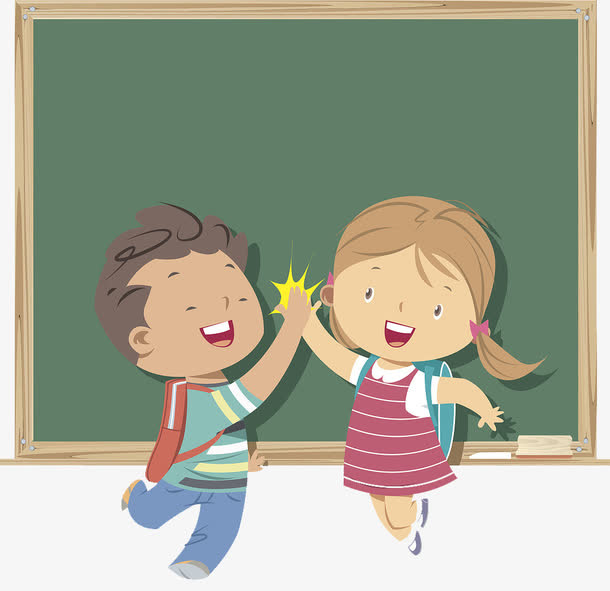 背书包击掌的小学生免抠