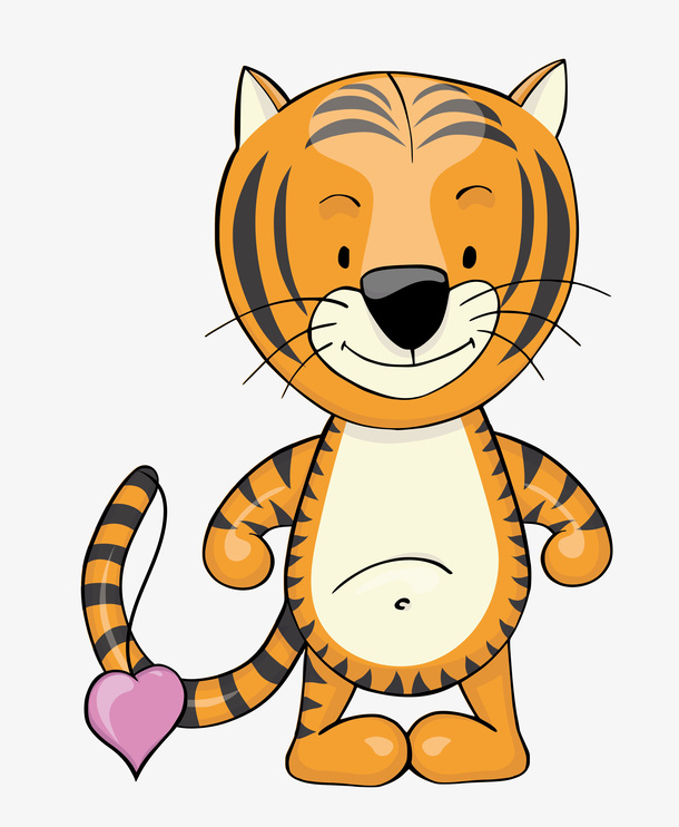 紫色爱心和小老虎卡通图免抠