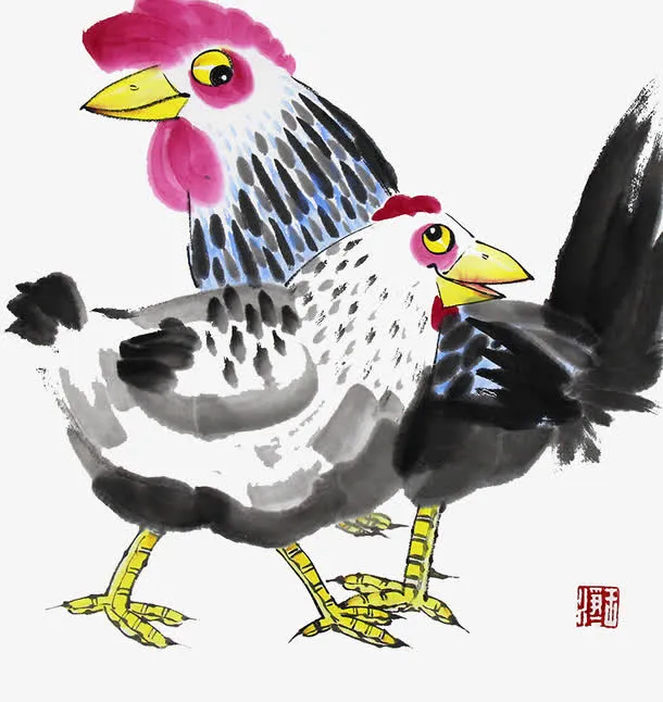 水墨鸡免抠