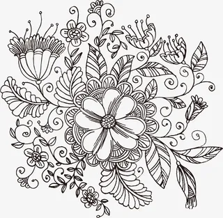 黑色线描花朵叶子免抠png免抠