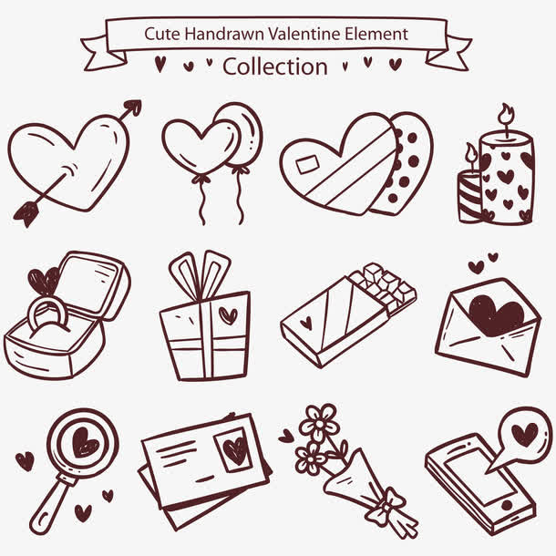 矢量可爱的手绘情人节元素免抠