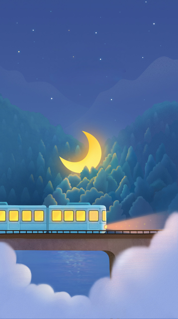 梦幻星空夜景插画平面广告高清