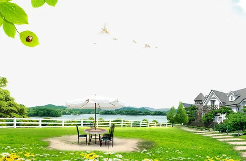 别墅前的草坪免抠