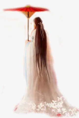 红衣女子红伞立绘古风免抠