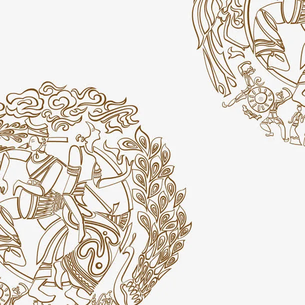 中秋节人物线条花纹免抠