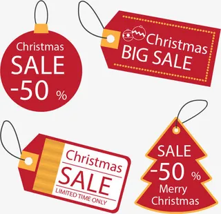 红色圣诞节打折标签免抠
