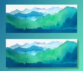 水彩晕染山脉免抠手绘/卡通手绘元素