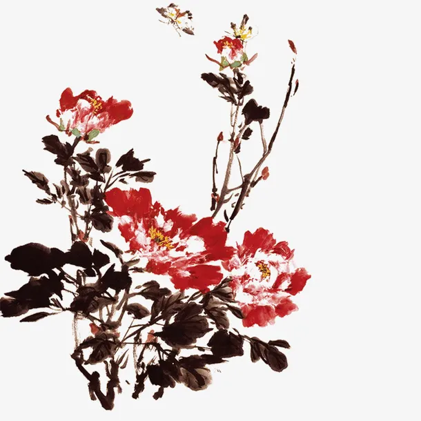 中国风水墨花卉免抠