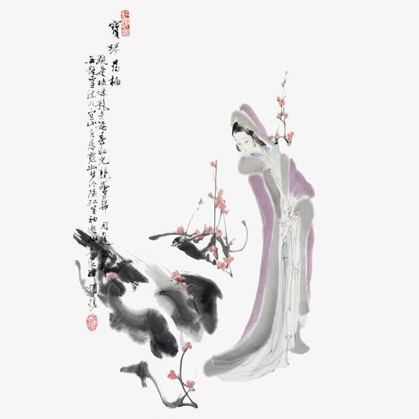 红楼梦插画宝琴踏雪免抠