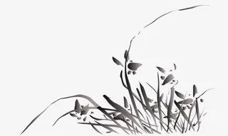 幽静美丽的墨画兰花免抠