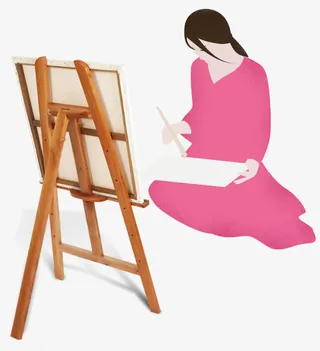 春天卡通手绘女孩写生免抠