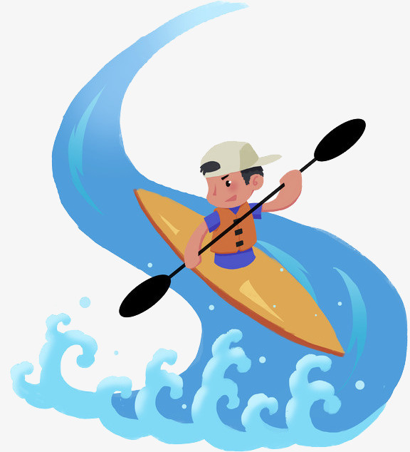 皮划艇夏天男孩漂流免抠