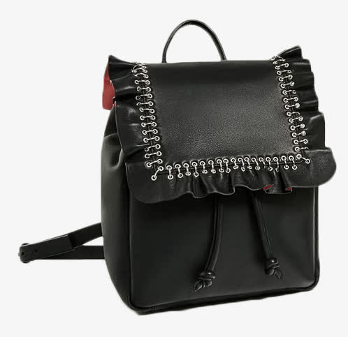 zara荷叶边真皮背包免抠