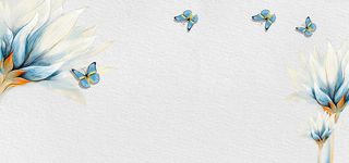 蓝色手绘花卉花朵蝴蝶家居背景高清