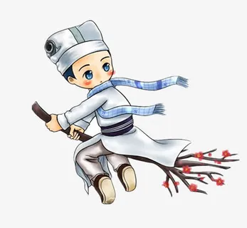 卡通人物骑树枝免抠