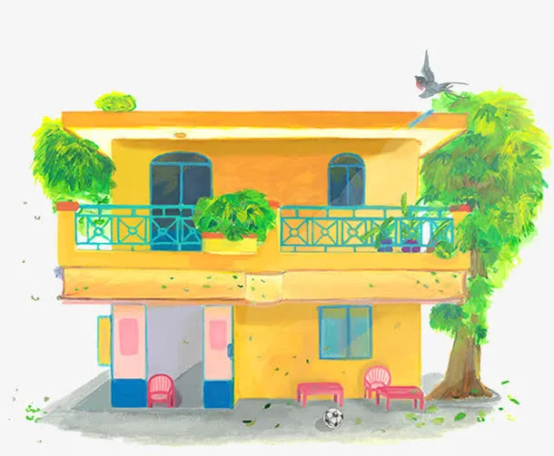 阳光下的房子春暖花开素材免抠