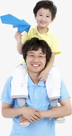 高清摄影父亲节小孩坐在肩膀上面免抠