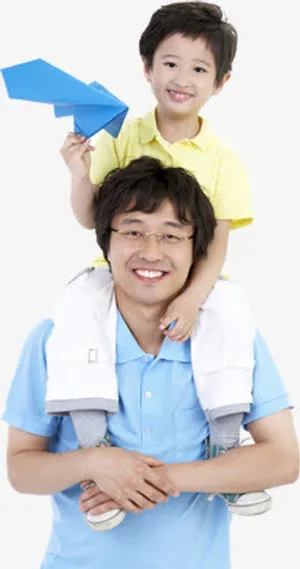 高清摄影父亲节小孩坐在肩膀上面免抠