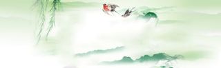 美食饮食中国风山水画垂柳燕子背景banner