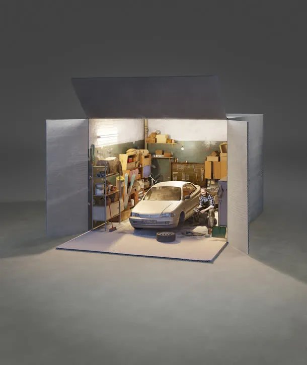 灰色简约车库模型免抠