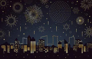 新年城市烟花繁荣夜景高清